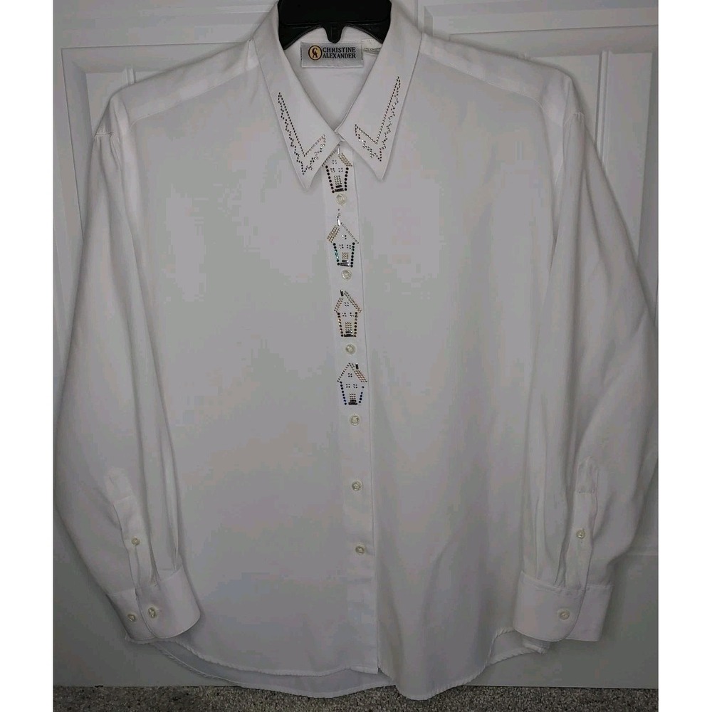 Christine Alexander Blouse Embellished Sequins XL Gorpcore Teacher Librarian 90s - Picture 2 of 5